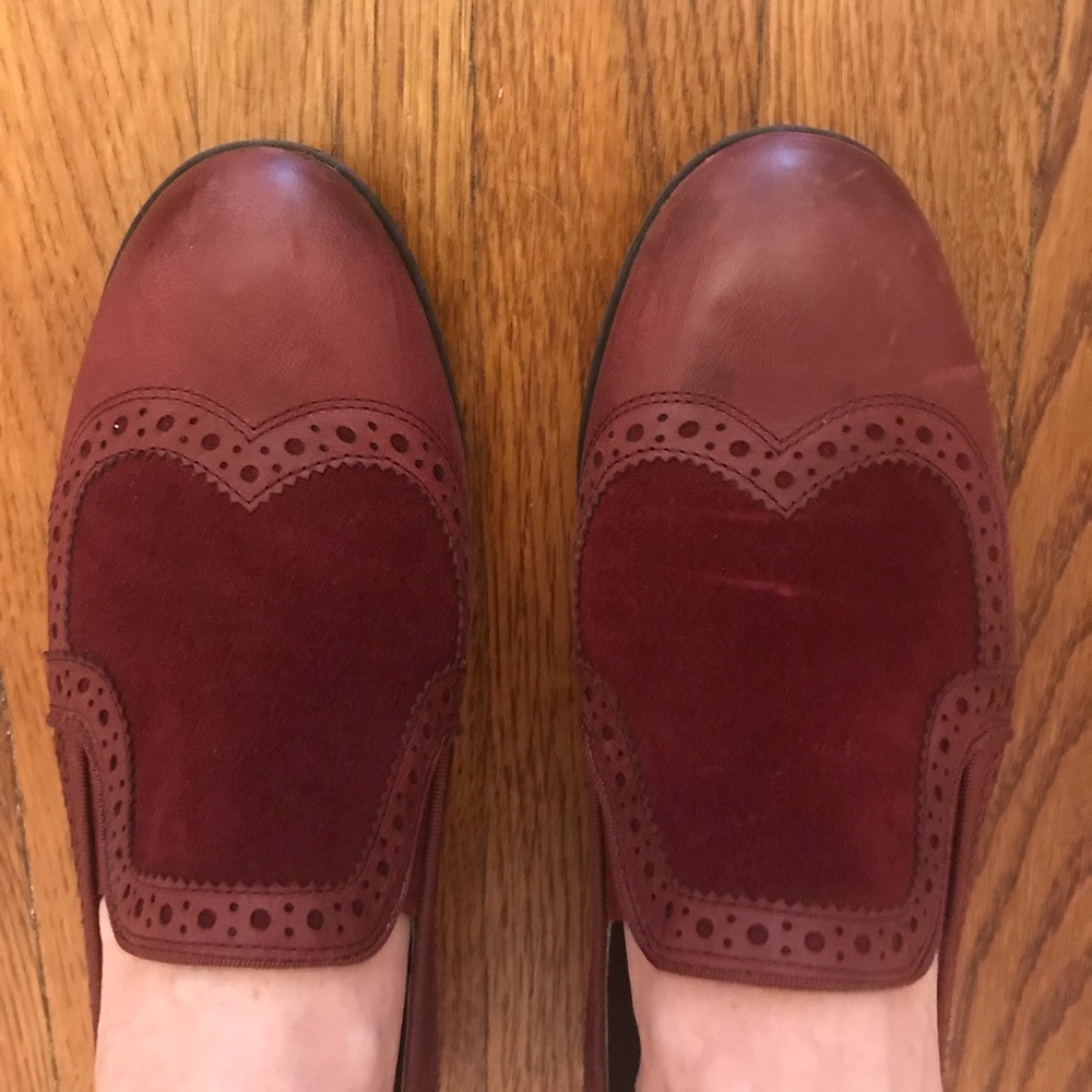 Franco Sarto wine wing tip loafer.